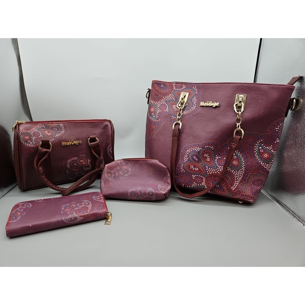 Mei&ge‎ Flower Print Fashion Handbags, Wrist Tote & Wallet Lot Of 4